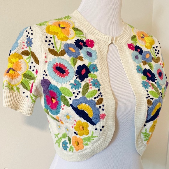 Anthropologie Sweaters - Thick, Embroidered Floral Bolero by Wendy Hil